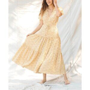 NWOT Christy Dawn The Augusta Midi Floral Short-Sleeve Wrap Dress in Lemon Vine